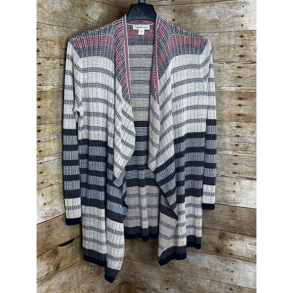 COLDWATER CREEK STRIPED LONG SLEEVE OPEN FRONT LINEN BLEND CASUAL CARDIGAN - Picture 1 of 3